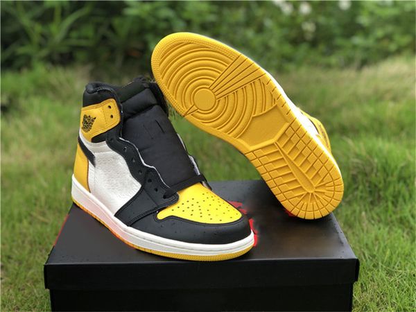 

2019 release authentic 1 high og nrg yellow toe 1s black yellow man basketball shoes sports sneakers with original box ar1020-700