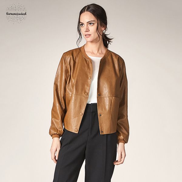 

leather autumn jacket women casual long sleeve button slim basic jackets fashion pu leather femininas bomber coat, Black;brown