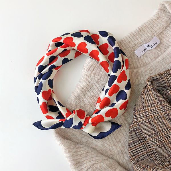 

53*53cm gift silk scarf small square % mulberry silk peach heart scarf korean-style decorative artsy heart girls hair band, Blue;gray