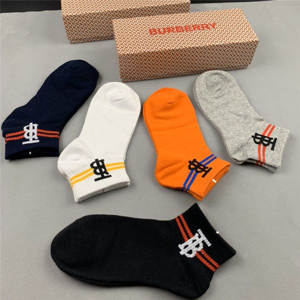 

ss20 new arrival designer men's socks a box of 5 pairs women brand socks #007, Black