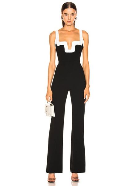 

2020 new arrival women black & white bandage jumpsuit summer wholesale