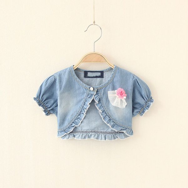 

new girls washed denim cotton short coat kids clothes, Blue;gray