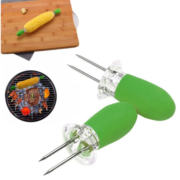 

1pc recyclable stainless steel corn holders barbecue accessories grill tools kitchen bbq food skewers dog meat forks tools bbq tools a
