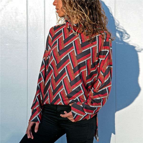 

мода женщины геометрические печатных футболка свободного покроя все соответствием топы с длинным рукавом тройники водолазка рубашки ропа muj, White