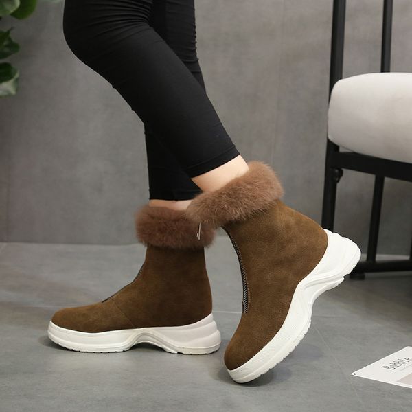 

women winter height increasing ankle boots women furry platform wedges boots fashion front zipper ladies shoes black brown