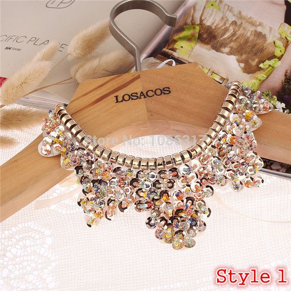 

new arrival glass beads fake collar women fashion charm pandent chocker necklace sequin deco, Silver
