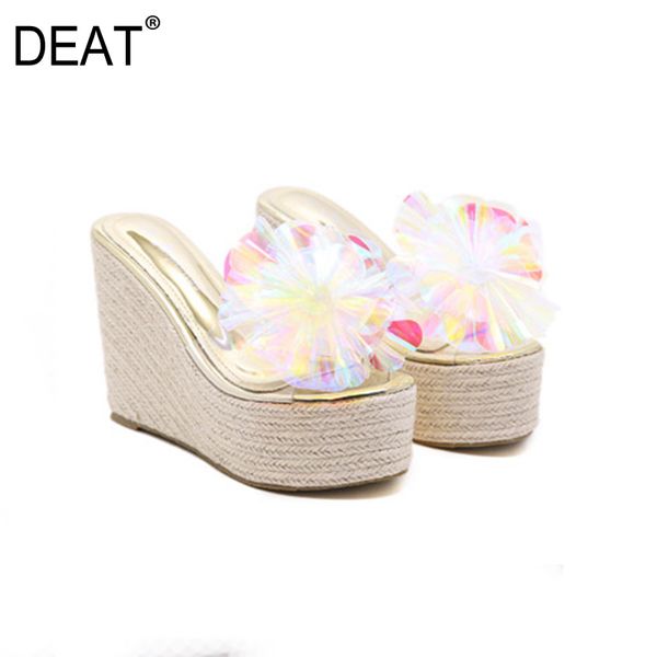 

deat] 2020 new spring summer round toe shallow flower straw weave wedges platform slippers women shoes fashion tide 10h195, Black