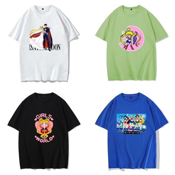 

1pcs new anime cartoon girls sailor moon short sleeve cotton t-shirt cosplay costume for women men gift, Black