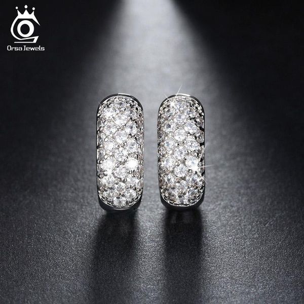 

orsa jewels luxury small circle austrian clear cz earring for women fashion party elegant stud earrings jewelry ome22, Golden;silver