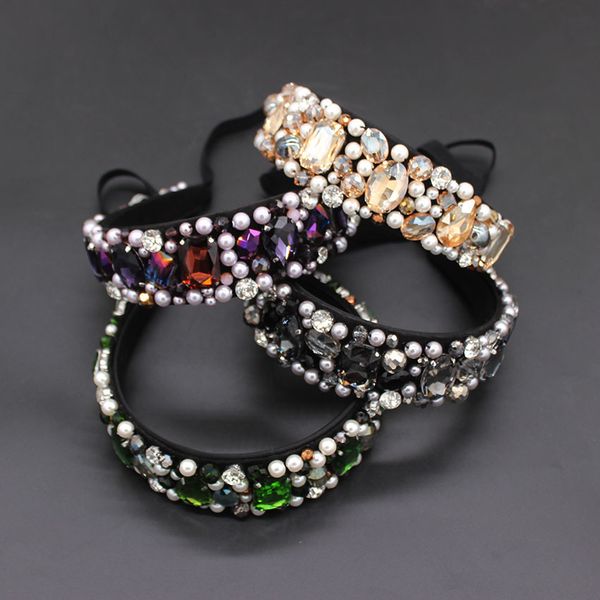 

geometric pearl headband baroque headband big gem pearl wild fashion temperament t stage catwalk hair accessories 884, Golden;white