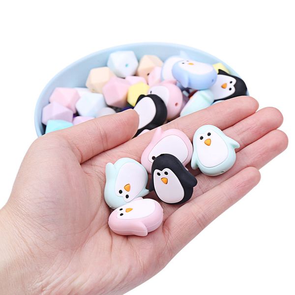 

chenkai 10pcs silicone penguin teether beads diy baby animal cartoon chewing pacifier dummy sensory jewelry gift toy accessories
