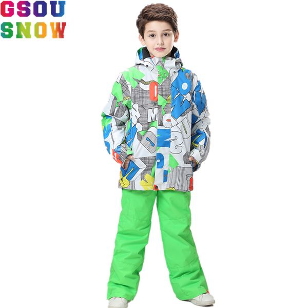 

gsou snow brand ski suits children kids boys girl warm white wholesale ski snowboard sets suit windproof long light