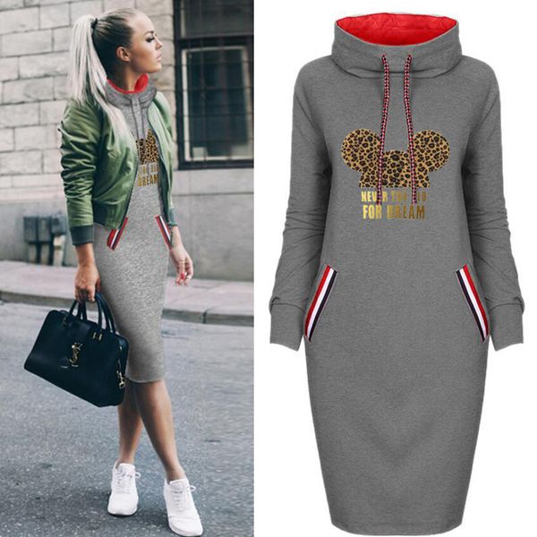 

spring autumn dress women cartoon leopard print big size fashion bodycon dresses vintage party casual women short black dress, Black;gray