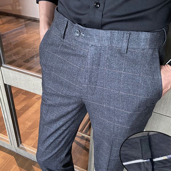 

mens casual pant male business trousers classic dress pant straight full length fashion men's lattice stripe, Black