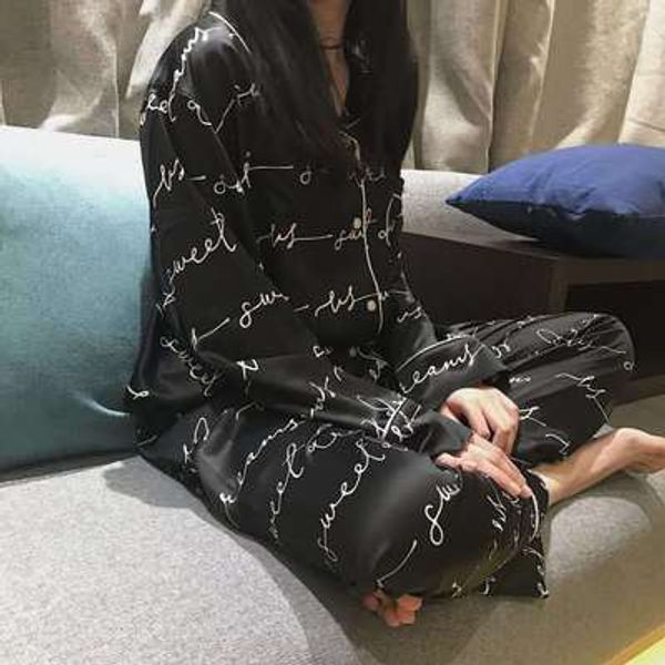 

2020 new slik pajamas women sleepwear two pieces long sleeves pants home clothes for women nightwear home suit female pijama, Black;red