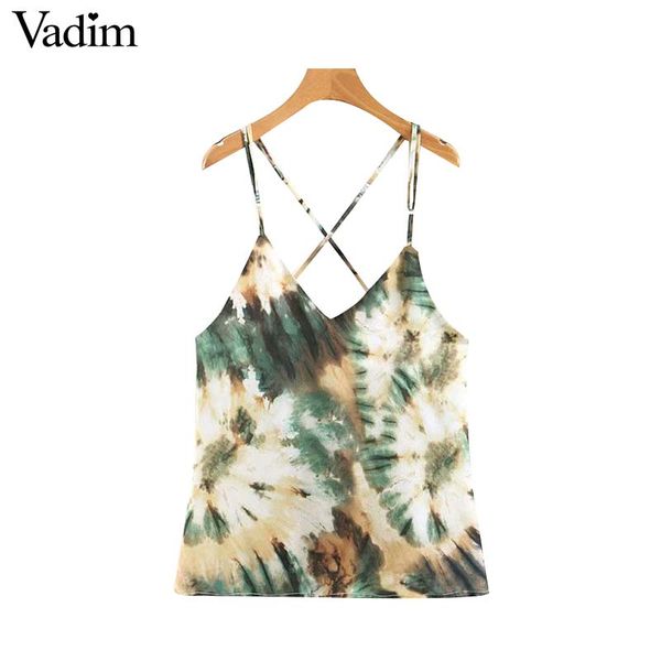 

vadim women floral print camis crop v neck adjustable straps sleeveless blouse female shiny chic short wa245, White