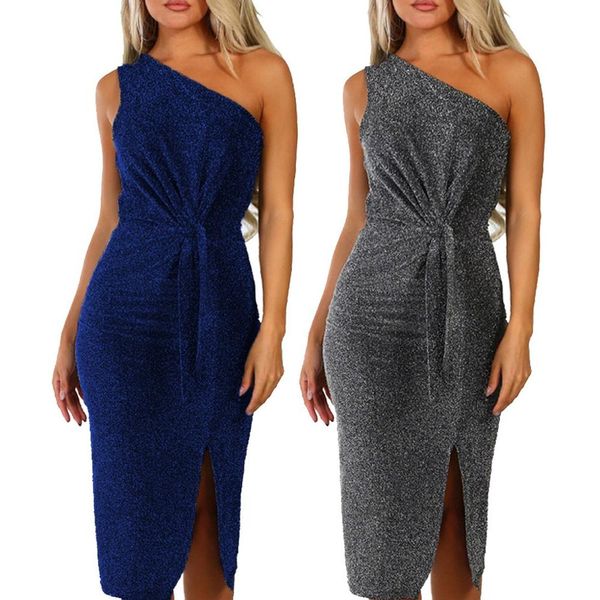

fashion 2019 womens bodycon dress shouder long sleeve sparkly slit party midi dress princess party wear vestidos muje, Black;gray
