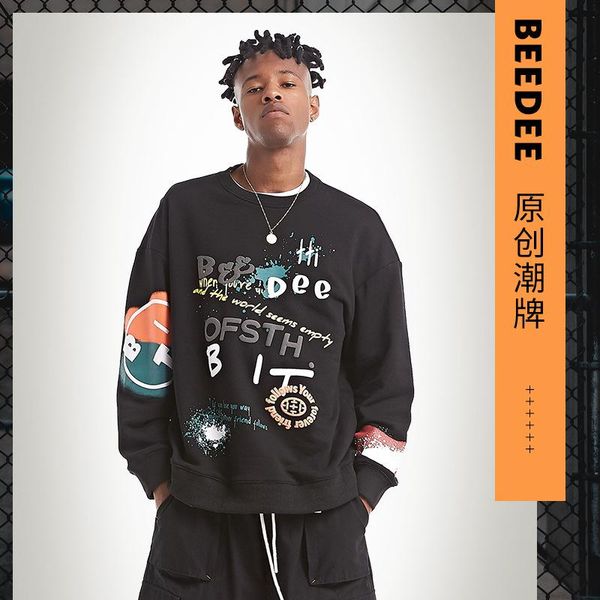 

beedee original trend round neck men's casual loose men's pullover long sleeve printed men's top