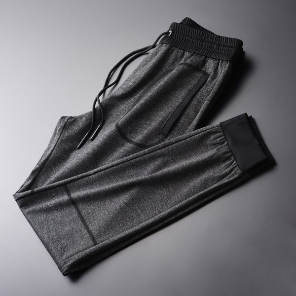 

men's pants spring mens luxury flower yarn pure color sports leisure trousers plus size 4xl elastic waist casual men, Black