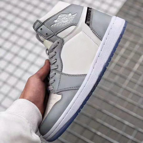 

2020 new 1s 1 og d high mens basketball shoes grey white crystal bottom sports sneakers with box trainers des chaussures zapatos