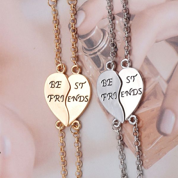 

2pcs/set trendy friends bracelet gold silver puzzle love heart bracelets for women bff friendship jewelry pulseira feminina, Black