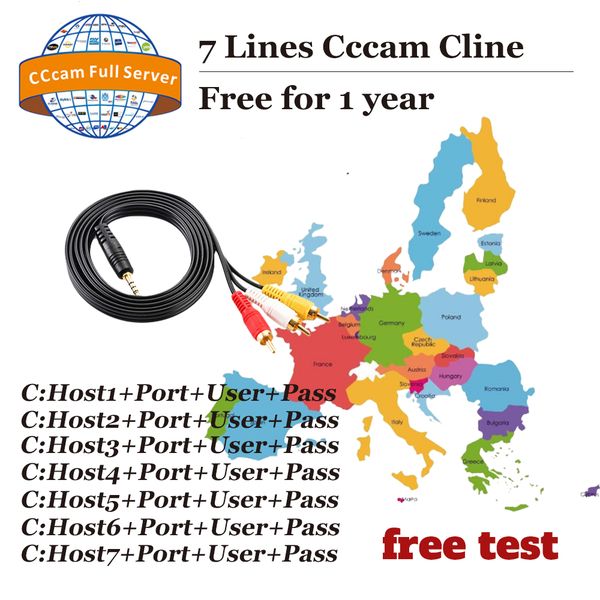 

1 year cccam europe 7clines server subscription 12 months account for spain germany italy poland sweden portugal dvbs2 satellite tv receiver