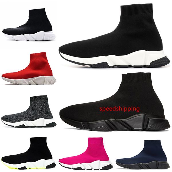 

скорость тренер дизайнерская обувь мужчины женщины носок повседневная тройной черный белый блеск плоские мужские кроссовки спортивные кроссо