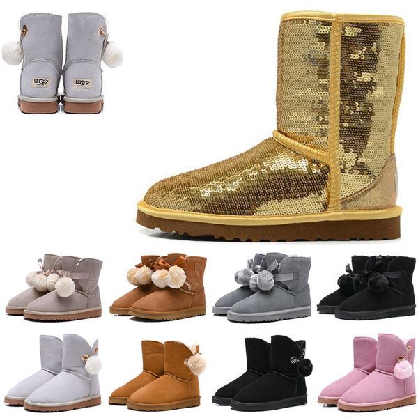 

2019 new women boots designer shoes gold grey white pink luxury wgg tall boots l trainer boots shoes, Black