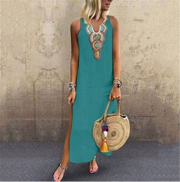 

women's maxi beach dress 2019 fashion ladies sleeveless casual boho floral summer holiday long loose sundress, Black;gray