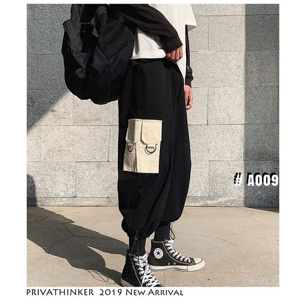 

men streetwear harem pants 2019 men big pocket joggers pants male ankle-length black trousers oversize summer