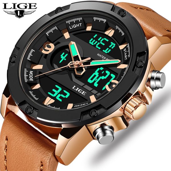 

men watches lige date sport chronograph casual quartz watch men leather analog waterproof clock relogio masculino, Slivery;brown