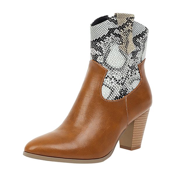 

snow boots 2019 warm fashion snake grain pointed toe zipper boots square heels vintage women winter shoes ankle boots#1, Black