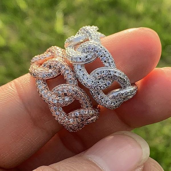 

hip hop vintage fashion jewelry 925 sterling silver&rose gold fill pave white sapphire cz diamond gemstones wedding chain women band ring, Slivery;golden