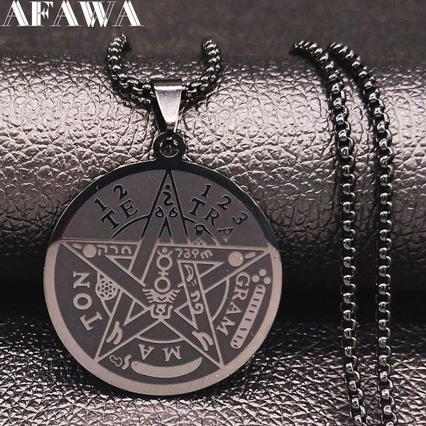 

2019 fashion witchcraft pentagram stainless steel necklaces for men black color statement necklace jewerly joyas n19501, Silver