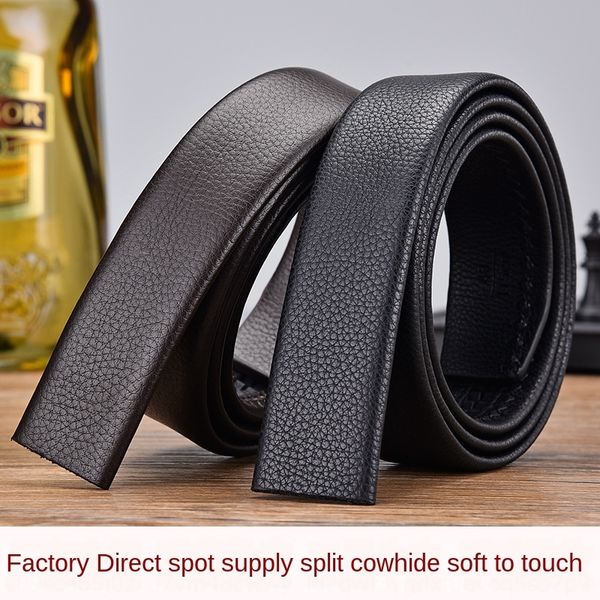 

cisyl headless men's automatic buckle second layer cowhide genuine leather strip oem headless men's automatic buckle second belt l, Black;brown