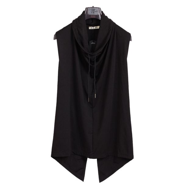 

men irregular design hip hop punk vest sleeveless hoodie nightclub men hiphop gilet singer stage costume gothic slim fit vest, Black;white