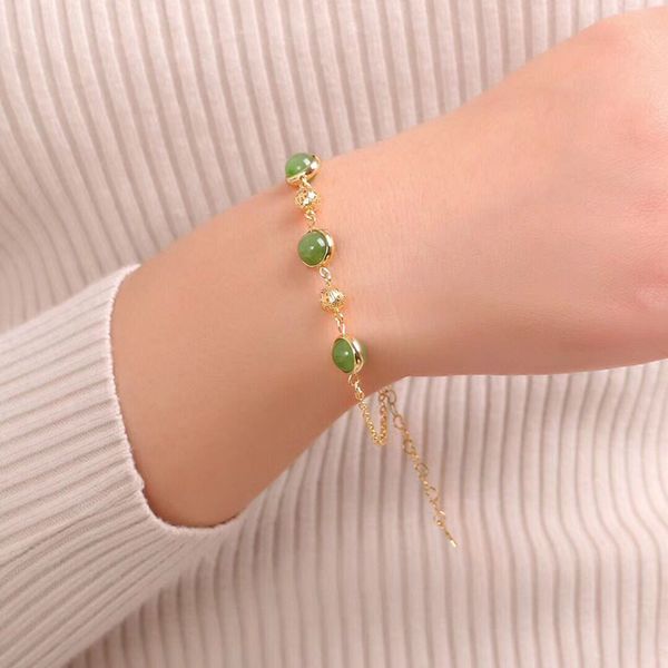 

wholesale joursneige green natural stone bracelet round bead with accessories bracelet lucky for women fresh jewelry, Black