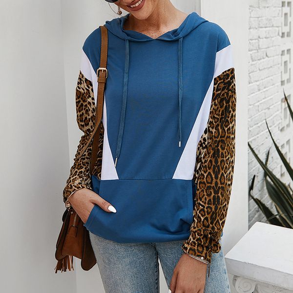 

осень женщины толстовки женские свободные шнурок с длинным рукавом леопард печать шить удобные женщины кофты, Black