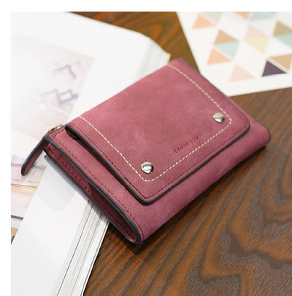 

jiulin fashion small female purse short purse lady letter fastener zipper short clutch wallet solid vintage matte women wallet, Red;black