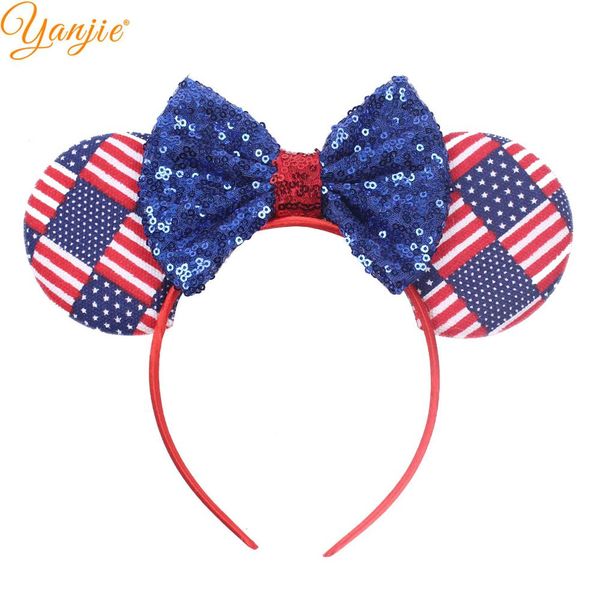 

2020 july 4th striped cotton/denim bow hairband for girls 5" red/white/blue headwear independence day party hair accessories, Slivery;white