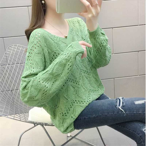 

2020 spring summer hollow out knit sweater pullover women casual long sleeve female pull jumper loose sweater ladies h352, White;black