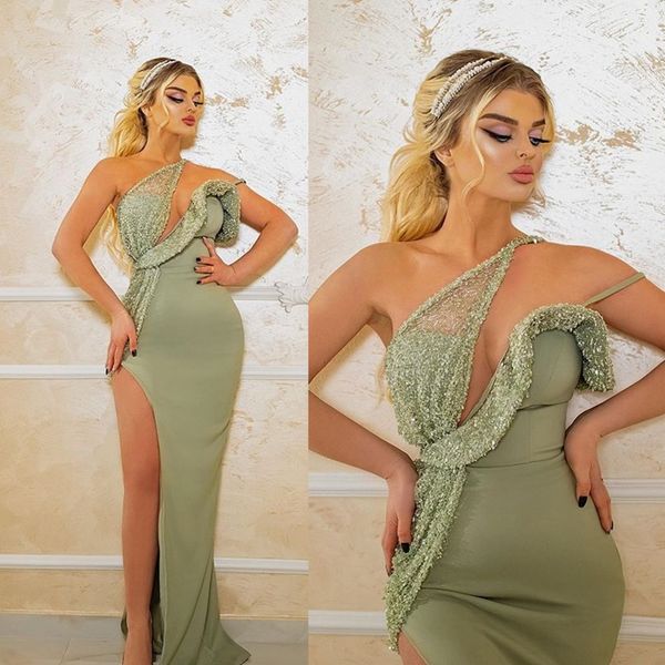 

one shoulder mermaid prom dresses illusion high split sequins evening dress formal party pageant gown robes de mariÃ©e, Black;red