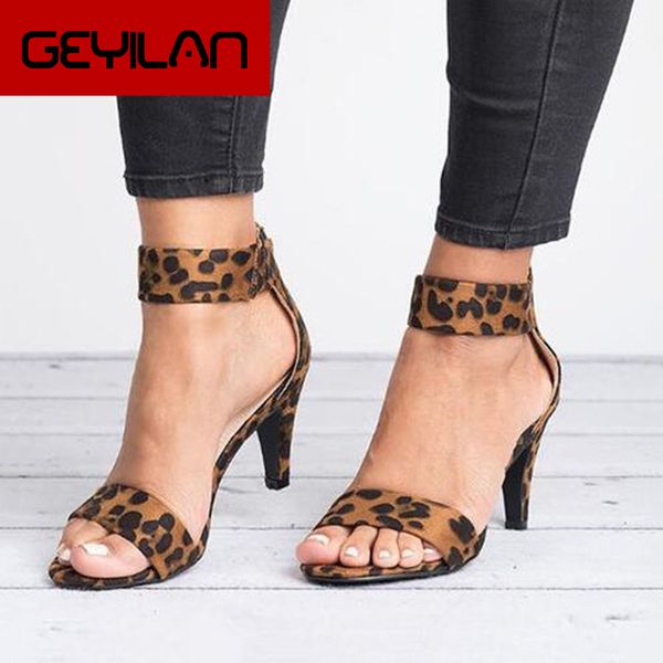 

spring women pumps thin high heel open toe zipper suede wedding leopard platform office ladies sandal shoes, Black