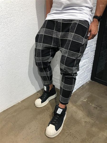 

pants casual males clothing plaid print mens designer pants fashion 3d digital print panelled mens sports, Black
