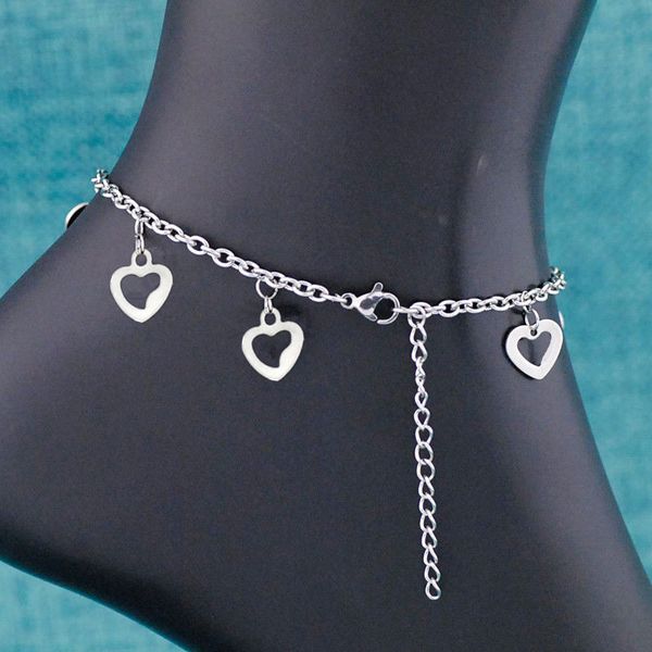 

wholesale lots 12pcs lovely hearts charms stainless steel anklets bracelets on foot ankle chain bracelets charms jewelry sjl02, Red;blue