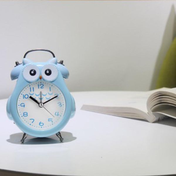 

tpfocus 1pc cute cartoon owl sahpe metal mute movement alarm clock with night light mini children student desk table clock