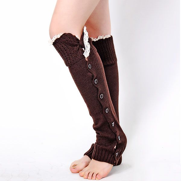

new women crochet knitted stocking boot cover lace trim legging, Black;white