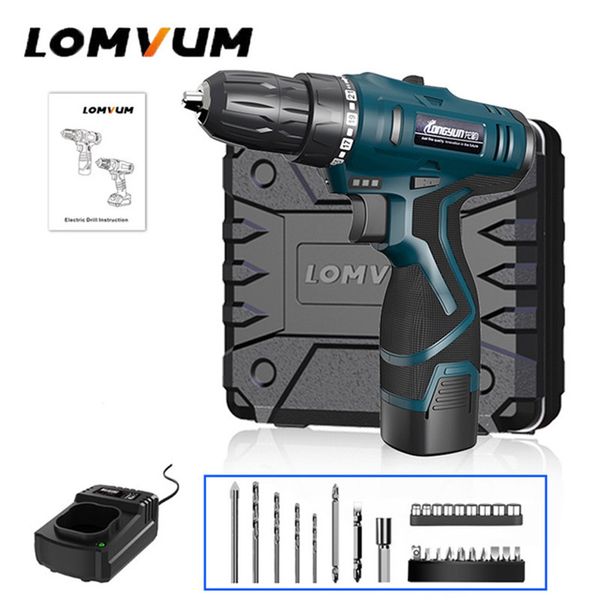 

lomvum cordless drills power tools 12/16/24v double speed electric drill battery set hand tools electric screwdriver mini drill