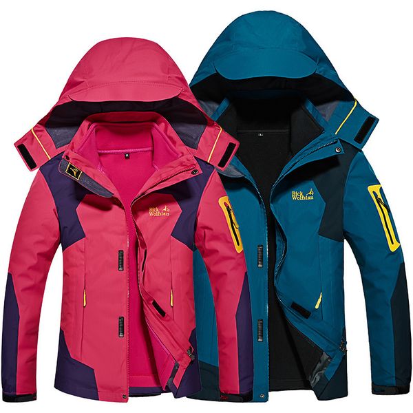 

plus size 8xl men women 3 in 1 softshell warm clothes outdoor hunting climbing camping hiking lovers skiing sports jackets, Blue;black