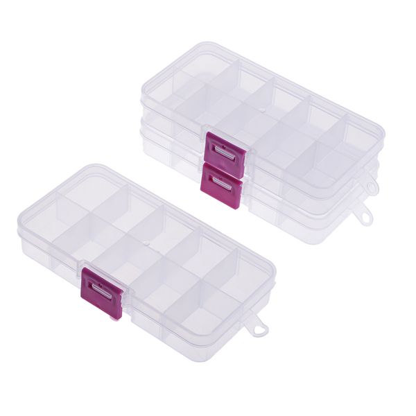 

3 pcs rectangle 10 grids plastic storage box round jewelry bead storage plastic box container craft organizer